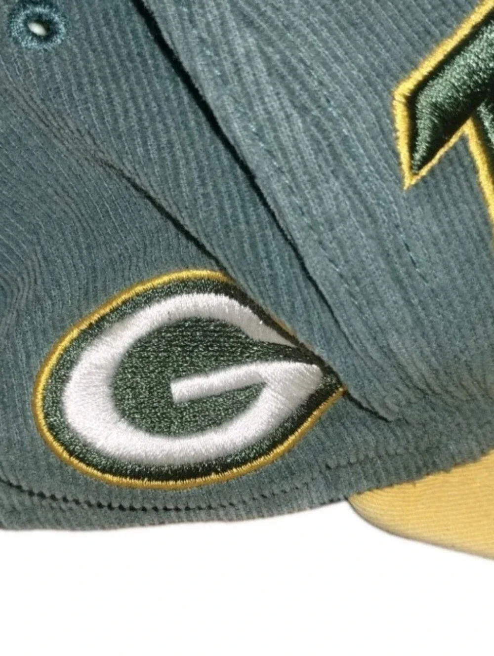VTG New Era NFL Green Bay Packers Corduroy Script Baseball Cap - Green & Yellow
